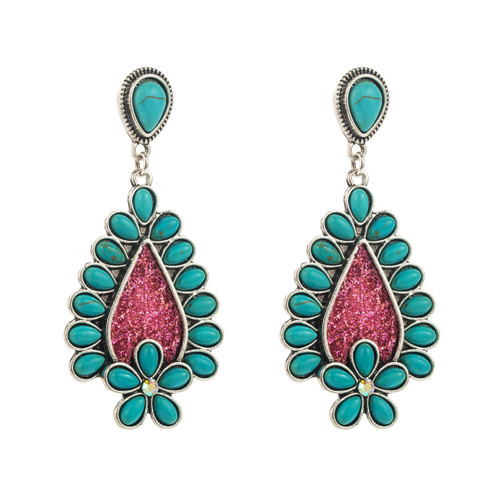 Wholesale Turquoise creative leopard print leather inlaid with turquoise exaggerated